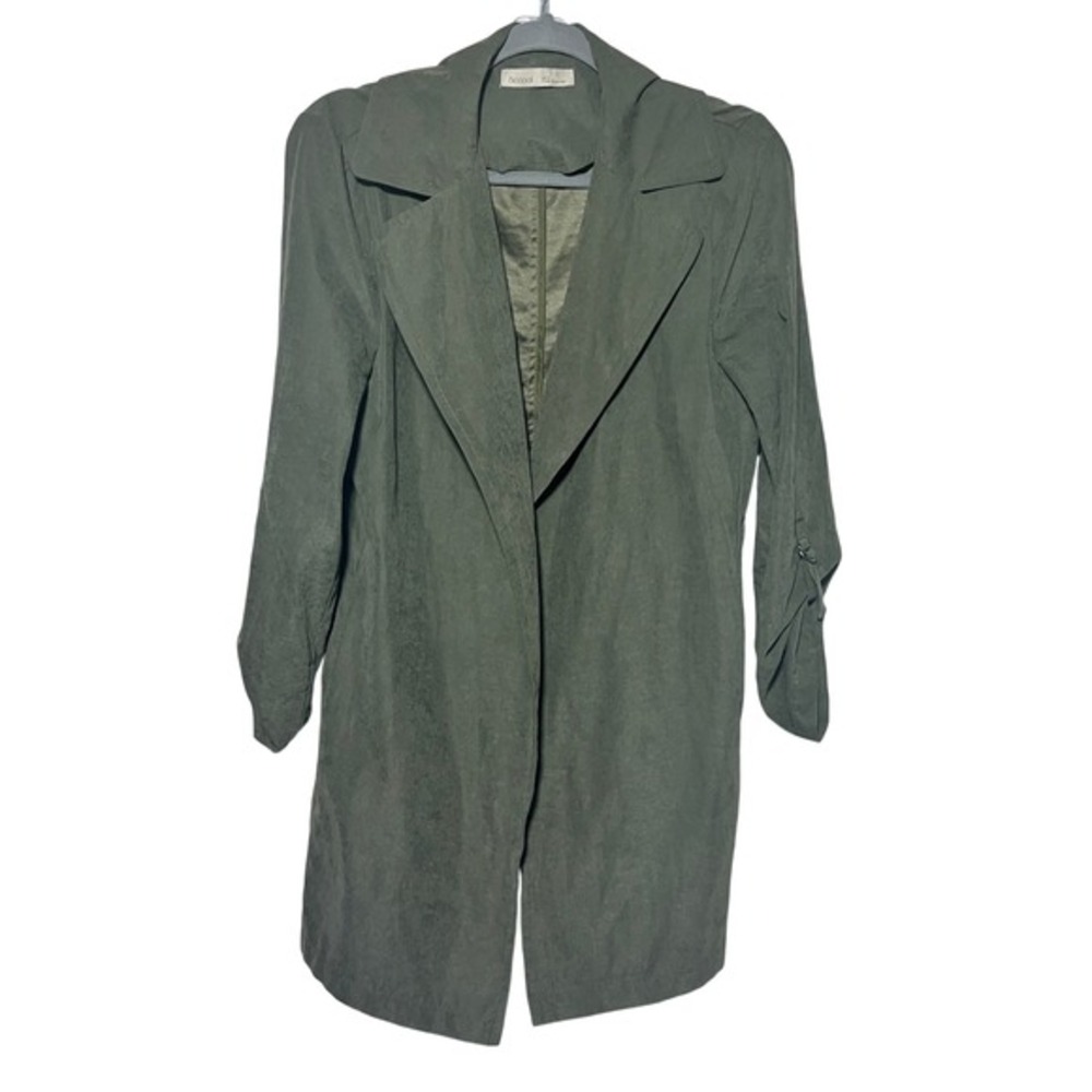 Becool Olive Green Drape Front Jacket Lightweight Trench Coat Small